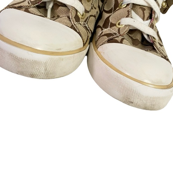 Coach Bonney High Top Sneakers Womens Size 9 Logo Jacquard Tan Brown Fold Down - Picture 4 of 13